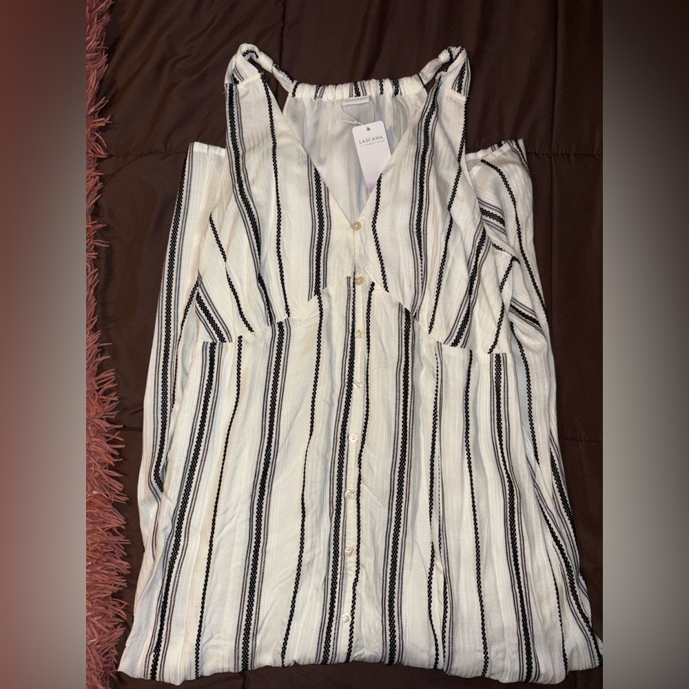 Striped Sleeveless Button-Up Top